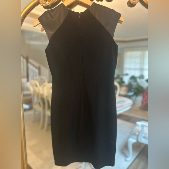 Lauren Ralph Lauren Petite 2P Black Leather-Trim Sheath Dress - Picture 3 of 8